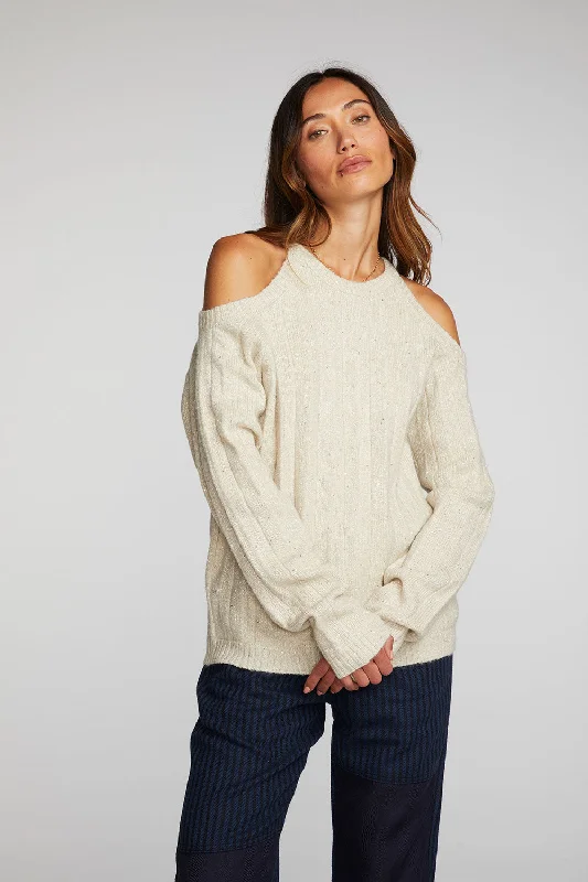 Sequin Knit Cold Shoulder Sweater Casual Formal Business