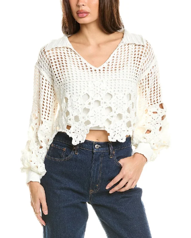 Seraphina Crochet Sweater Houndstooth Herringbone Solid