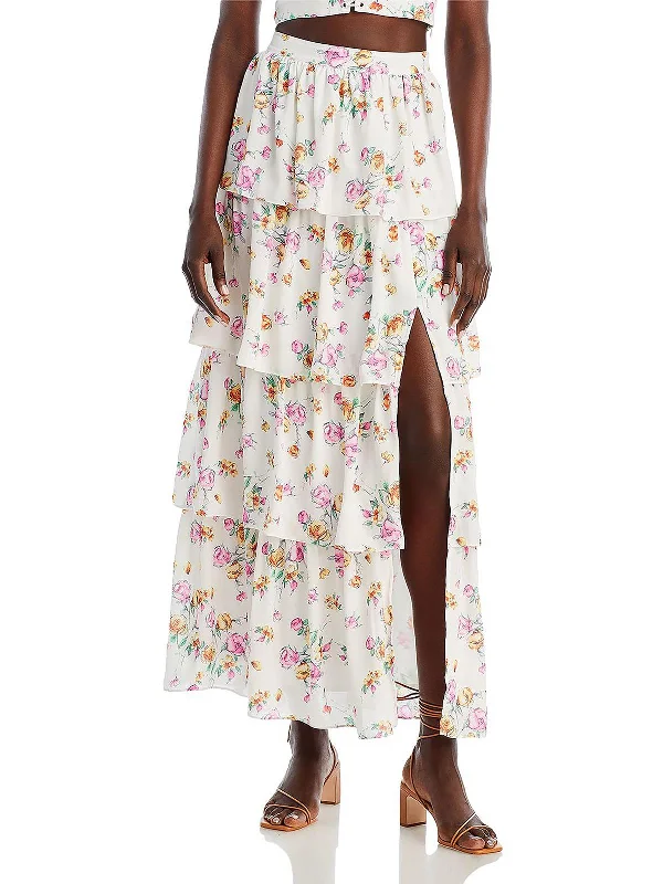 Sienna Womens Tiered Long Maxi Skirt high waist skirt