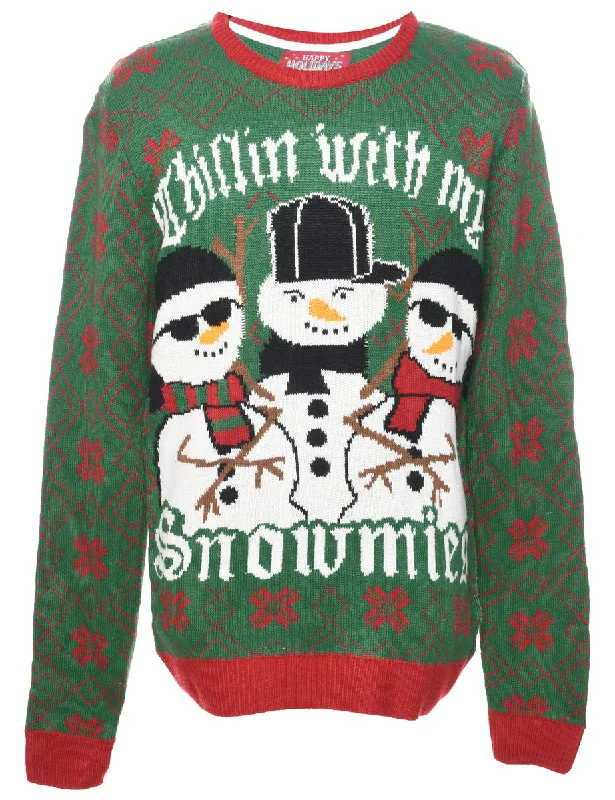 Snowman Christmas Jumper - L Stylish Fashionable Trendy