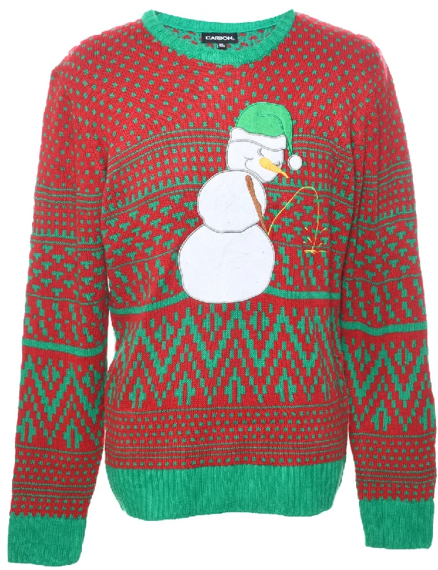 Snowman Christmas Jumper - XL Spandex Blend Rayon Blend Denim Blend