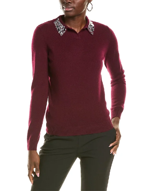 sofiacashmere Embellished Collar Cashmere Sweater Tailored Straight A-Line