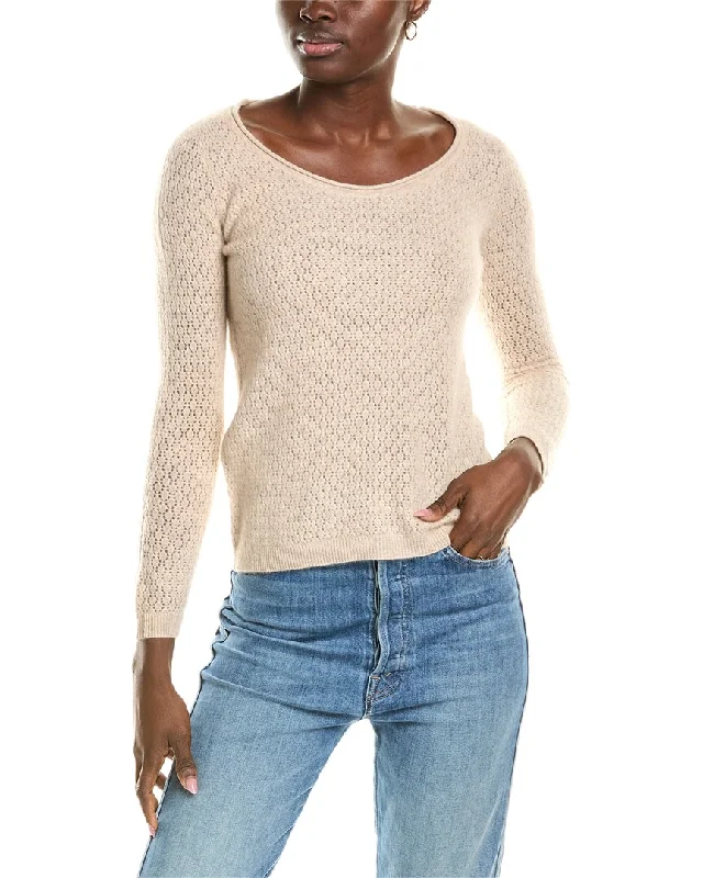 sofiacashmere Pointelle Scoop Neck Cashmere Sweater Toggled Drawstring Belted