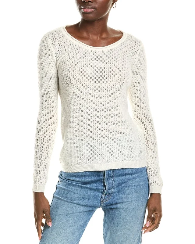 sofiacashmere Pointelle Scoop Neck Cashmere Sweater Graphic Sweater Embroidered Appliqued