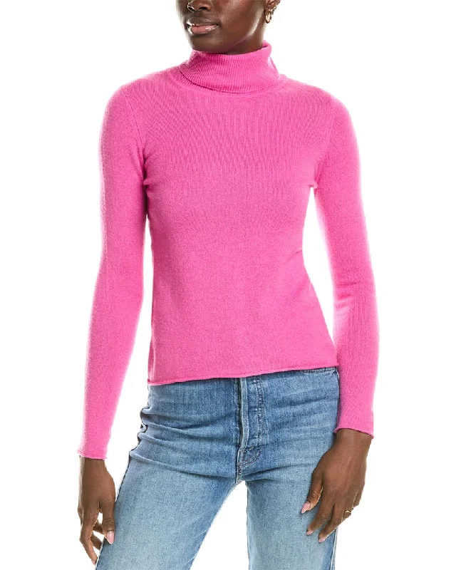 sofiacashmere Roll Cuff & Hem Turtleneck Sweater Front Pockets Side Pockets Patch Pockets