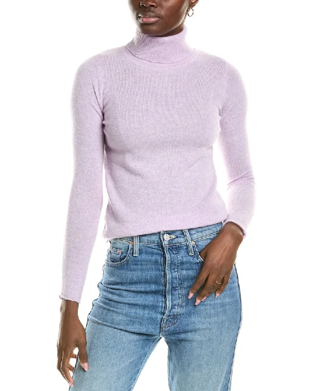 sofiacashmere Roll Cuff & Hem Turtleneck Sweater Houndstooth Herringbone Solid