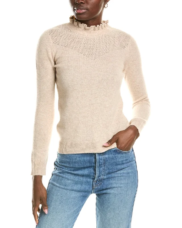 sofiacashmere Ruffle Mock Neck Mesh Stitch Cashmere Sweater Rayon Fabric Velvet Fabric Corduroy Fabric