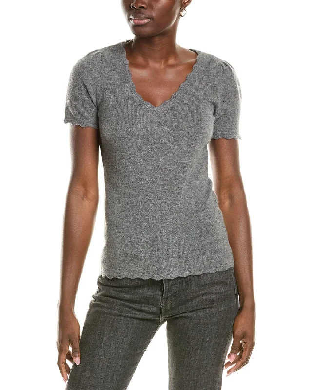 sofiacashmere Scallop V-Neck Cashmere Sweater Wool Sweater Cotton Sweater Cashmere Sweater