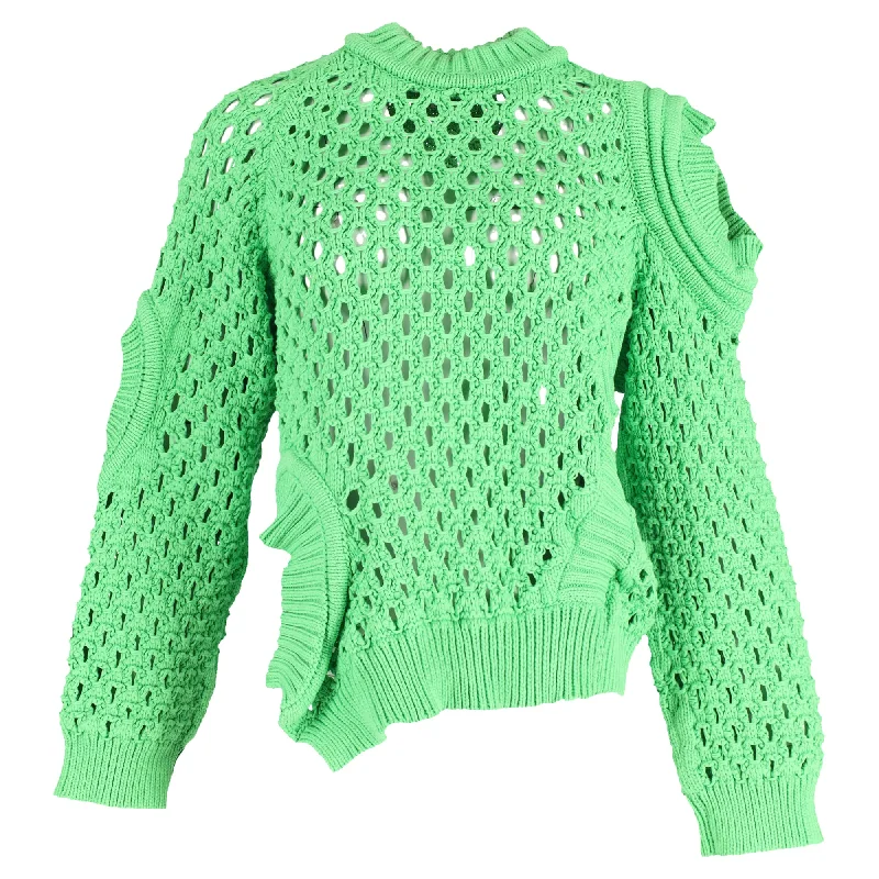 Stella Mccartney Knitted Cut-Out Sweater in Green Cotton Knit Fabric Woven Fabric Fleece Fabric
