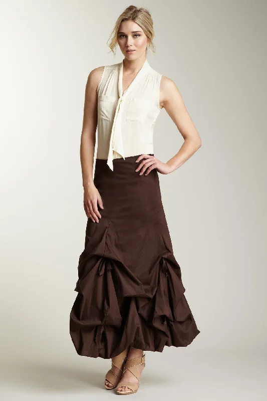 Stretch Poplin Balloon Skirt - Chocolate belted skirt waist