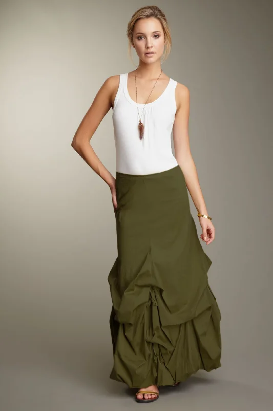 Stretch Poplin Balloon Skirt - Dark Olive denim skirt durable