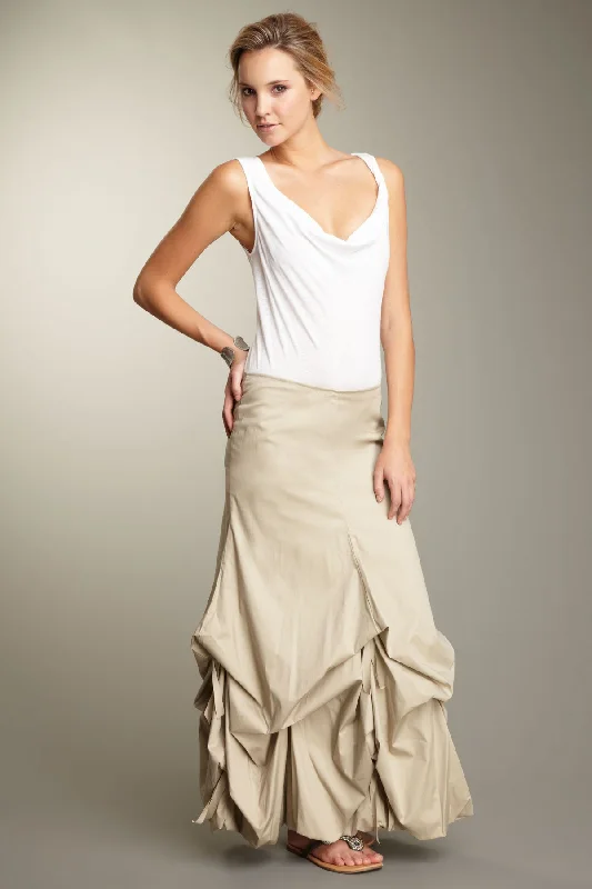 Stretch Poplin Balloon Skirt - Khaki linen skirt natural