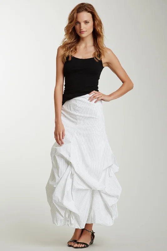 Stretch Poplin Balloon Skirt - White Pinstripe relaxed fit skirt