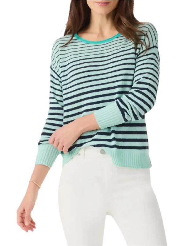 Striped Up Supersoft Sweater In Aqua Multi Layered Multi-layer Single Layer