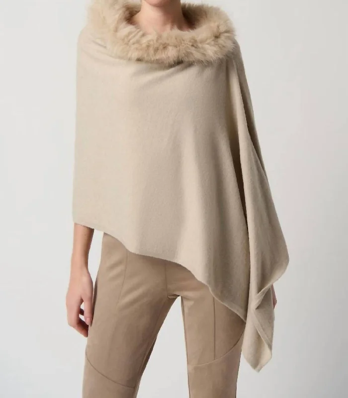 Sweater Knit Poncho In Alabaster Mesh Blend Leather Blend Suede Blend
