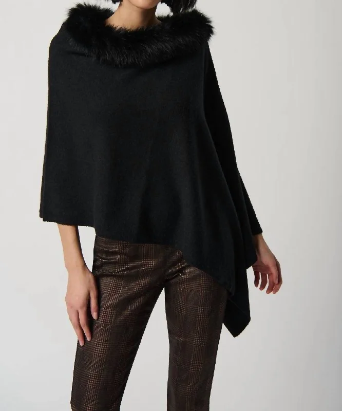 Sweater Knit Poncho In Black Sequined Glittery Shiny