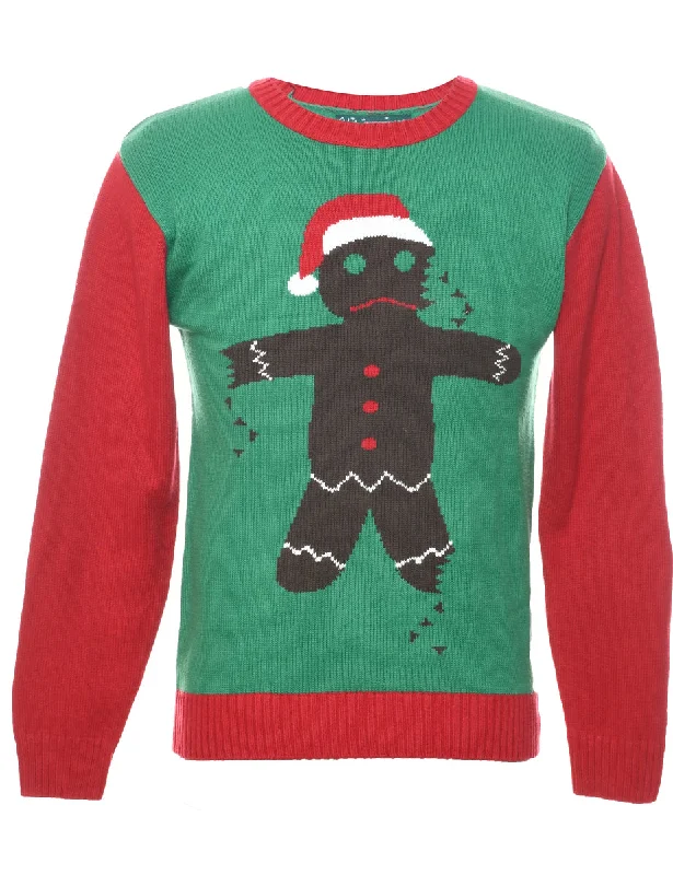 Teddy Bear Print Christmas Jumper - M Terry Terry Cloth Terry Knit