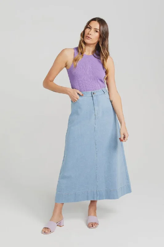 Thing Thing Bettie Skirt - Stone Wash Denim linen skirt light