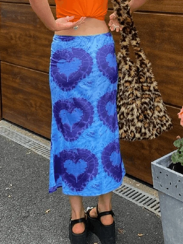 Tie-Dye Heart Wrap Midi Skirt elastic waist skirt