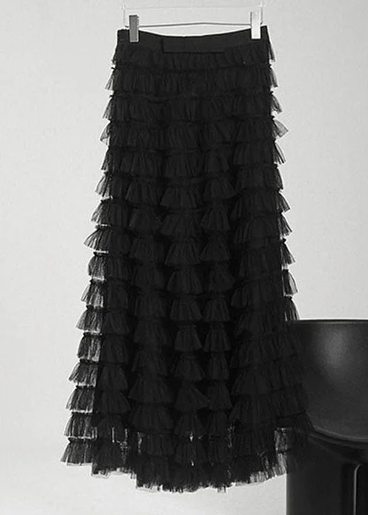 2024 Black Patchwork Tulle Skirt Spring seamless skirt comfort
