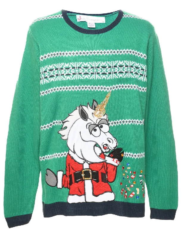 Unicorn Christmas Jumper - XL Chenille Brocade Lace
