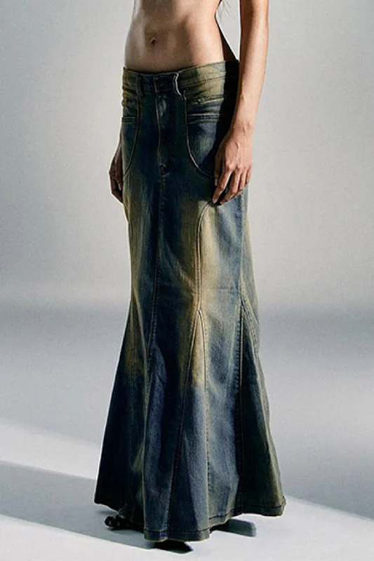 TastyHottie - Vintage High Waist Zipper Fishtail  Denim Skirt chiffon skirt floaty