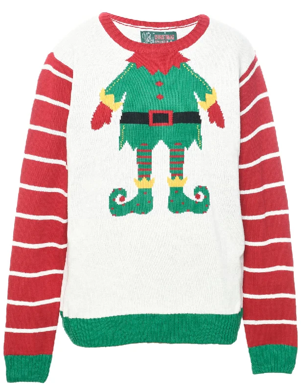 White Christmas Jumper - XL Long Sweater Short Sweater Cropped Sweater