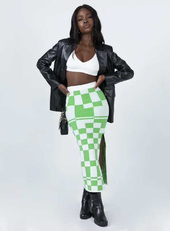 Whitemore Checkboard Midi Skirt Green corduroy skirt durable