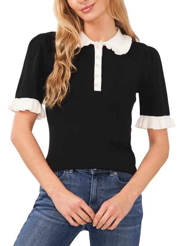 Womens Button Front Collar Pullover Sweater Oversized Loose Flowy