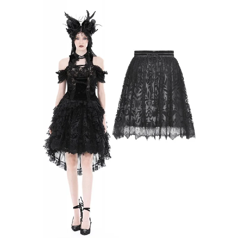 Women's Gothic Flocking Irregular Lace Hem Skirt tiered skirt playful