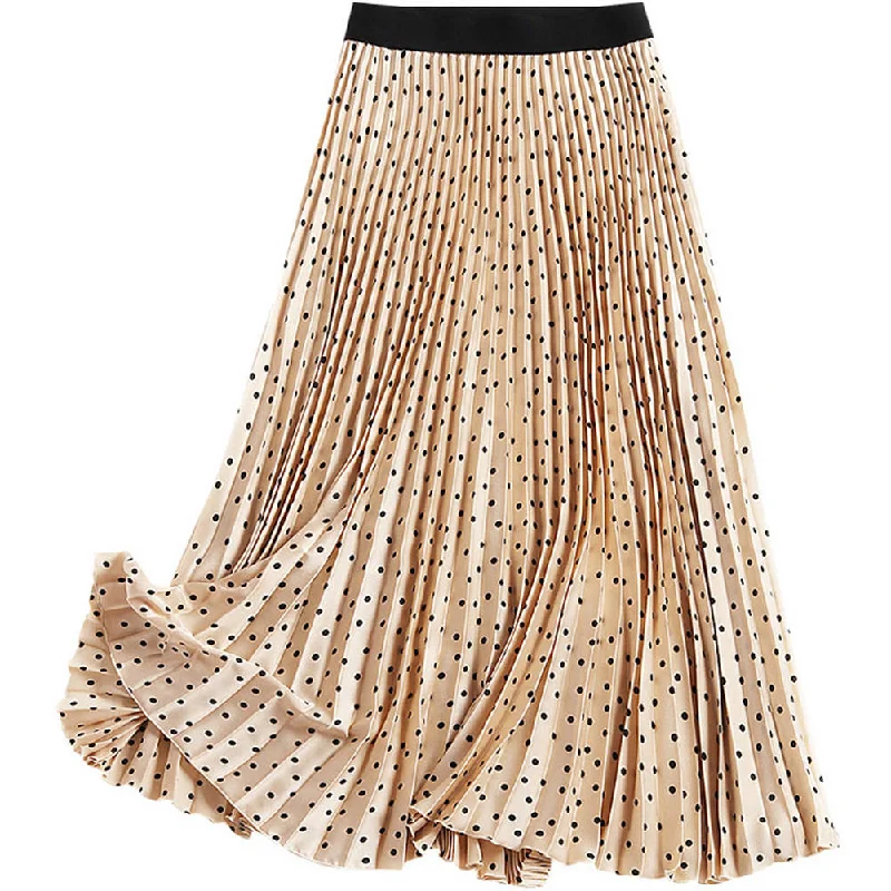 Women's High Waist Pleated Skirts Summer Polka Dots Elastic Midi Skirt 2019 New Casual Harajuku A-line Skirts Black Apricot Jupe denim skirt durable