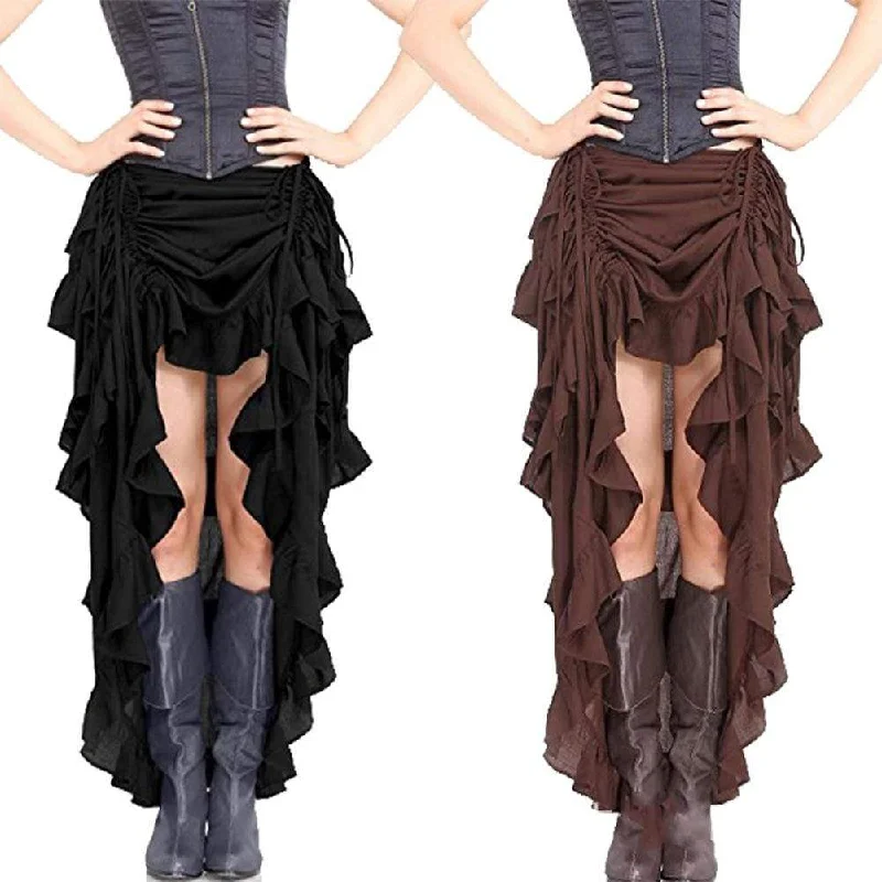 Women's Steampunk Pure Color Ruffled Skirts silk skirt sleek