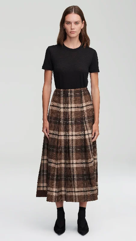 Work Skirt in Wool Plaid | Brown Plaid silk skirt luxurious