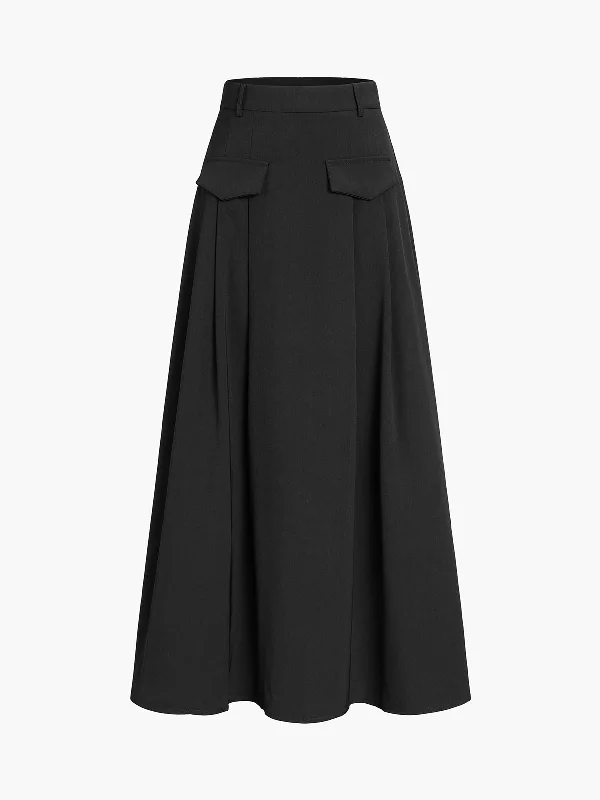 BerryBetty - Zip Up A-Line Maxi Skirt low waist skirt